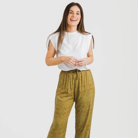 Pantalón viscosa Silda verde cacería
