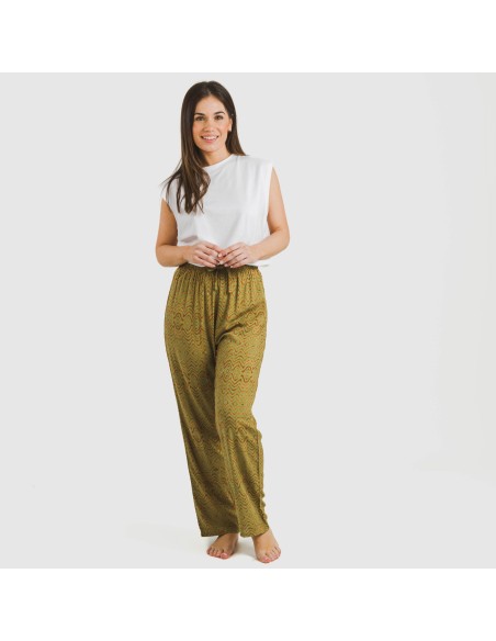 Pantalón viscosa Silda verde cacería