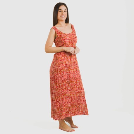 Vestido largo tirantes viscosa Silda teja