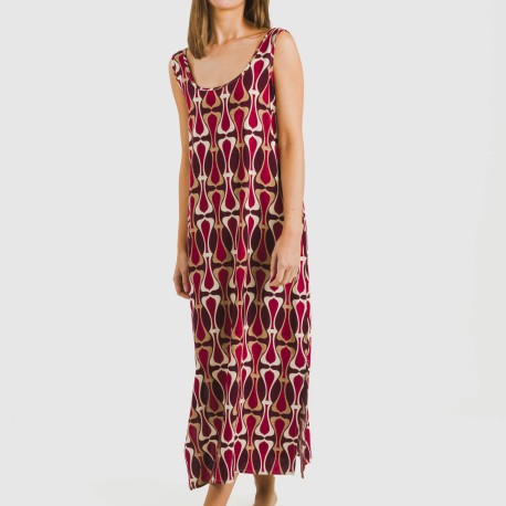 Vestido largo tirantes viscosa Castelar burdeos