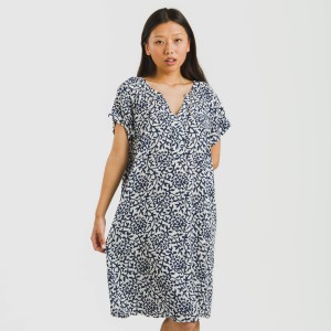 Vestido corto manga fluida viscosa bambula Aladero azul