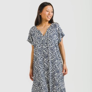 Vestido corto manga fluida viscosa bambula Aladero azul 2