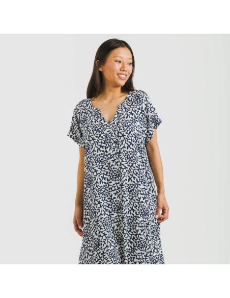 Vestido corto manga fluida viscosa bambula Aladero azul