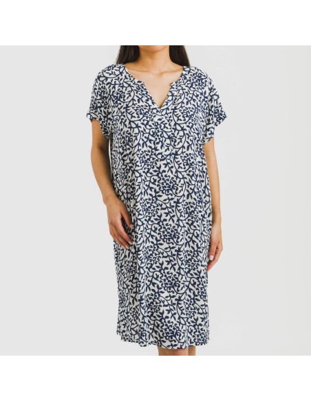 Vestido corto manga fluida viscosa bambula Aladero azul