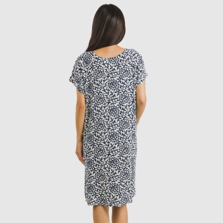 Vestido corto manga fluida viscosa bambula Aladero azul