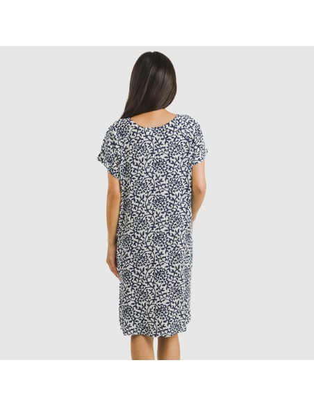 Vestido corto manga fluida viscosa bambula Aladero azul