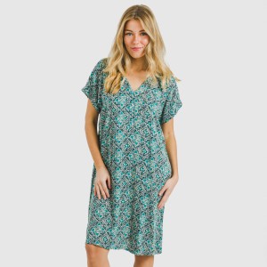 Vestido corto manga fluida viscosa bambula Malura agua marina