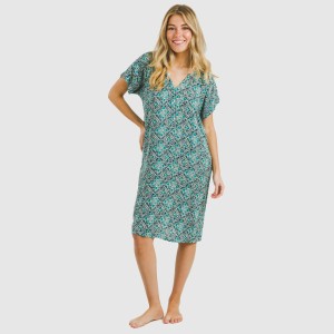 Vestido corto manga fluida viscosa bambula Malura agua marina 2