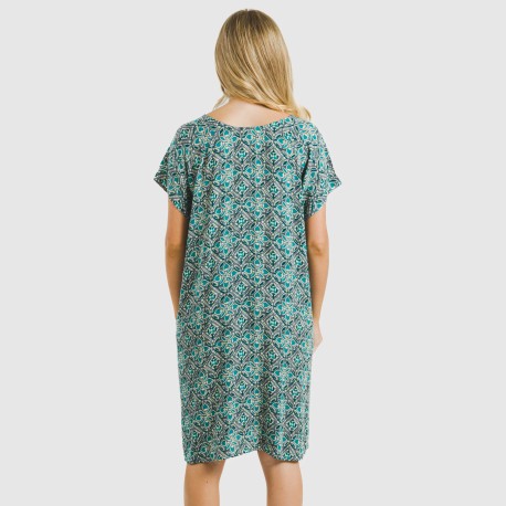 Vestido corto manga fluida viscosa bambula Malura agua marina