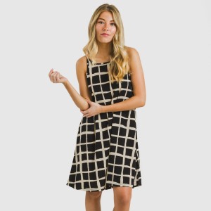 Vestido corto tirantes crepe Naroa beige - negro