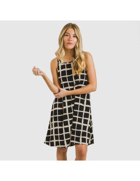 Vestido corto tirantes crepe Naroa beige - negro