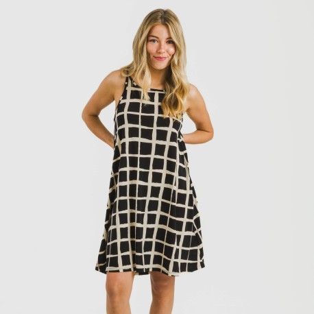 Vestido corto tirantes crepe Naroa beige - negro