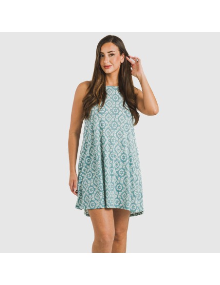 Vestido corto tirantes crepe Eugenia agua marina