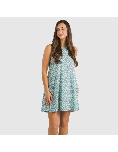 Vestido corto tirantes crepe Eugenia agua marina