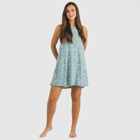 Vestido corto tirantes crepe Eugenia agua marina