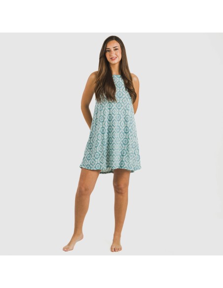 Vestido corto tirantes crepe Eugenia agua marina