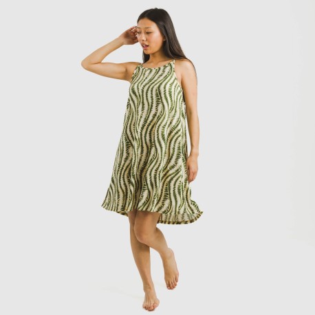 Vestido corto tirantes crepe Chipre verde