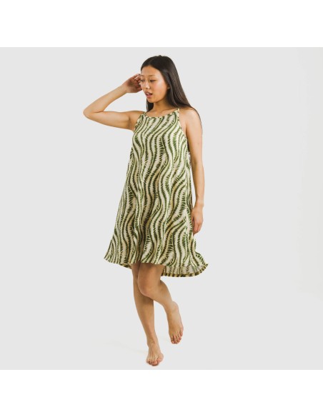 Vestido corto tirantes crepe Chipre verde