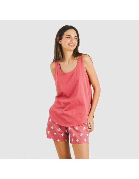 Pijama corto algodón Nicole marsala