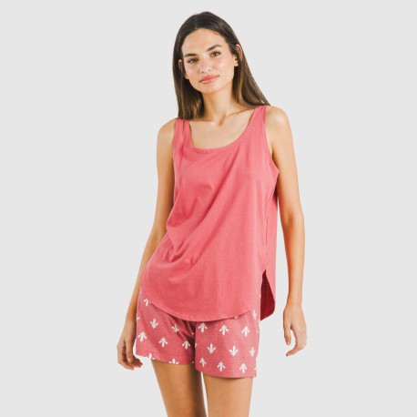 Pijama corto algodón Nicole marsala