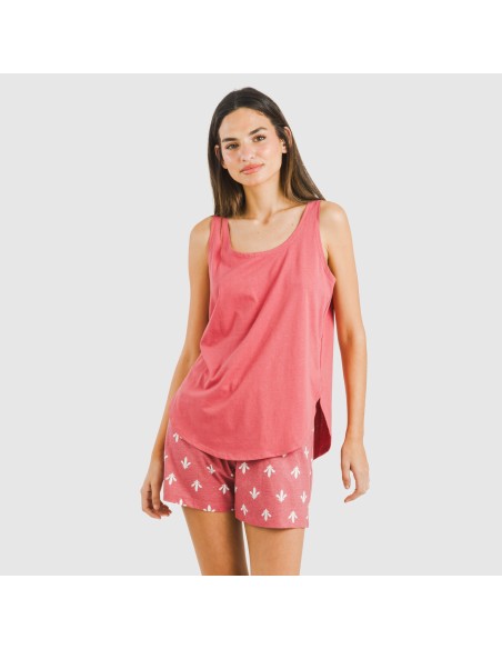 Pijama corto algodón Nicole marsala