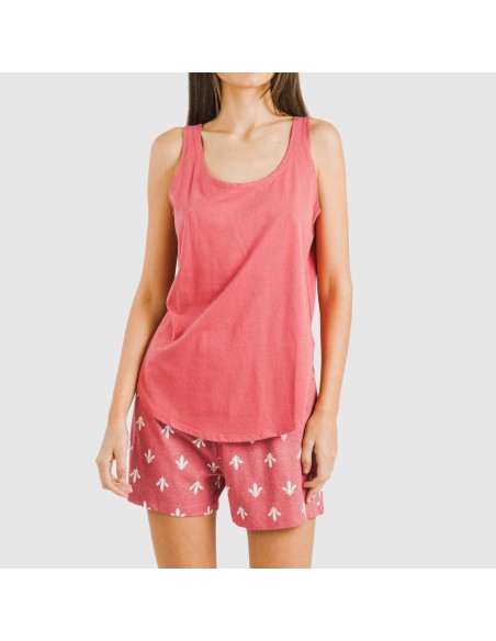 Pijama corto algodón Nicole marsala