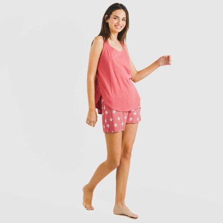 Pijama corto algodón Nicole marsala