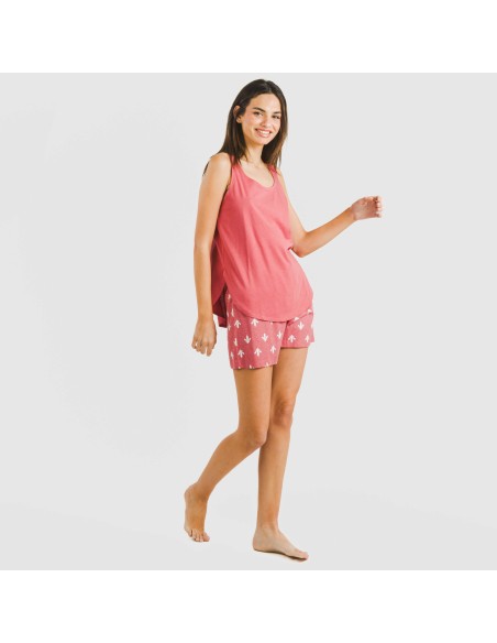 Pijama corto algodón Nicole marsala