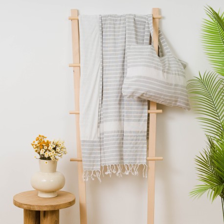 Pack Toalla Pareo + Bolso Raya algodón