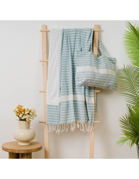 Pack Toalla Pareo + Bolso Raya algodón