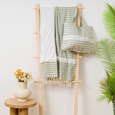 Pack Toalla Pareo + Bolso Raya algodón