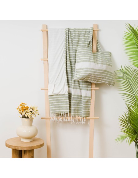 Pack Toalla Pareo + Bolso Raya algodón