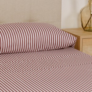 Juego de sábanas algodón Raya Corina burdeos