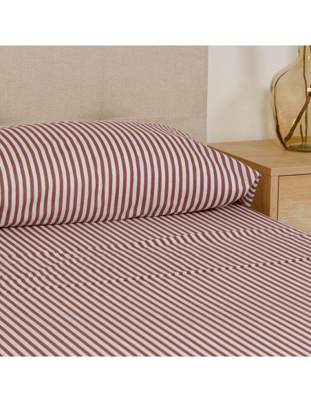 Juego de sábanas algodón Raya Corina burdeos