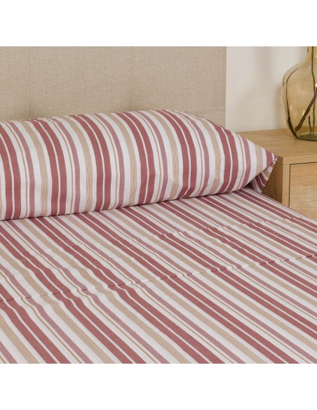 Juego de sábanas algodón Raya Calendula rosa