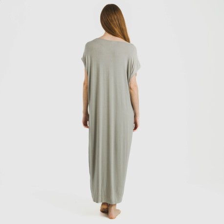 Vestido largo manga fluida viscosa liso