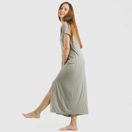 Vestido largo manga fluida viscosa liso