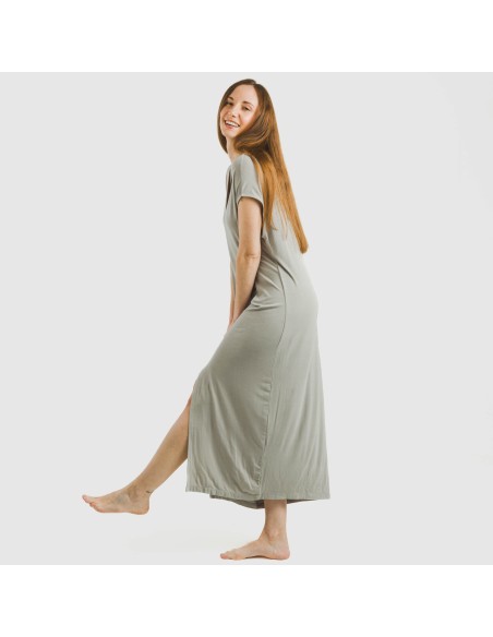 Vestido largo manga fluida viscosa liso