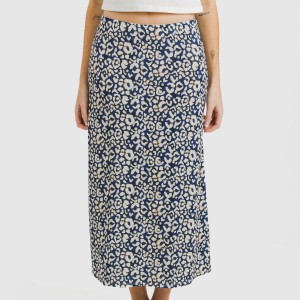 Falda midi soft Milina azul marino