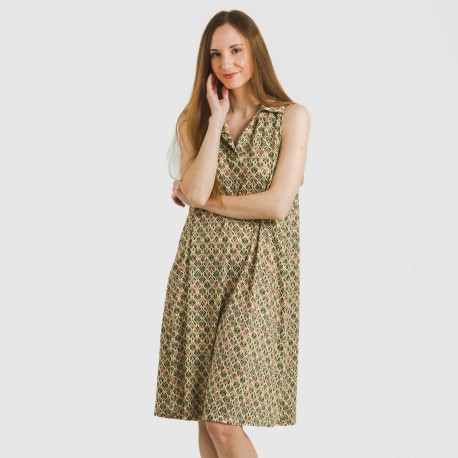 Vestido corto cuello y solapa soft Alhambra verde