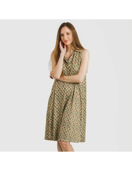 Vestido corto cuello y solapa soft Alhambra verde