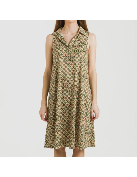 Vestido corto cuello y solapa soft Alhambra verde