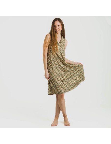 Vestido corto cuello y solapa soft Alhambra verde