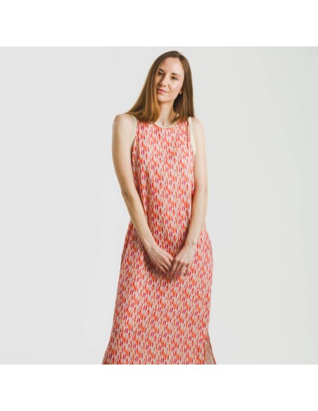 Vestido largo tirantes satén Aries naranja - rosa