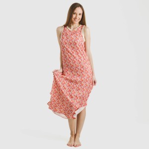 Vestido largo tirantes satén Aries naranja - rosa 2