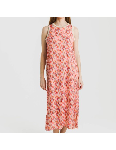 Vestido largo tirantes satén Aries naranja - rosa