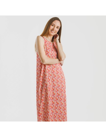 Vestido largo tirantes satén Aries naranja - rosa