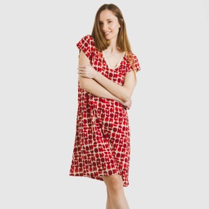 Vestido corto manga fluida crepe Tebas burdeos