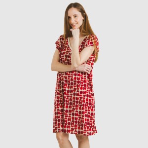 Vestido corto manga fluida crepe Tebas burdeos 2