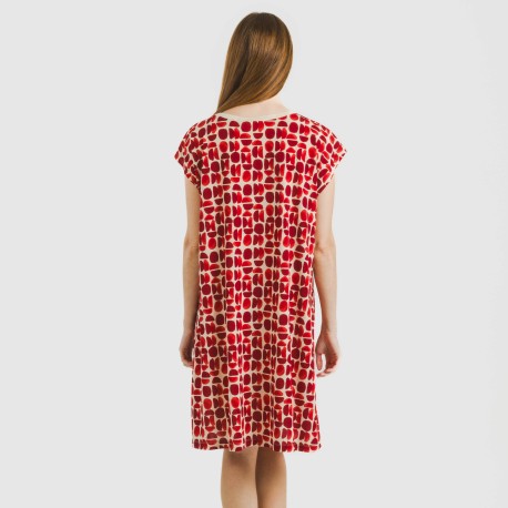 Vestido corto manga fluida crepe Tebas burdeos